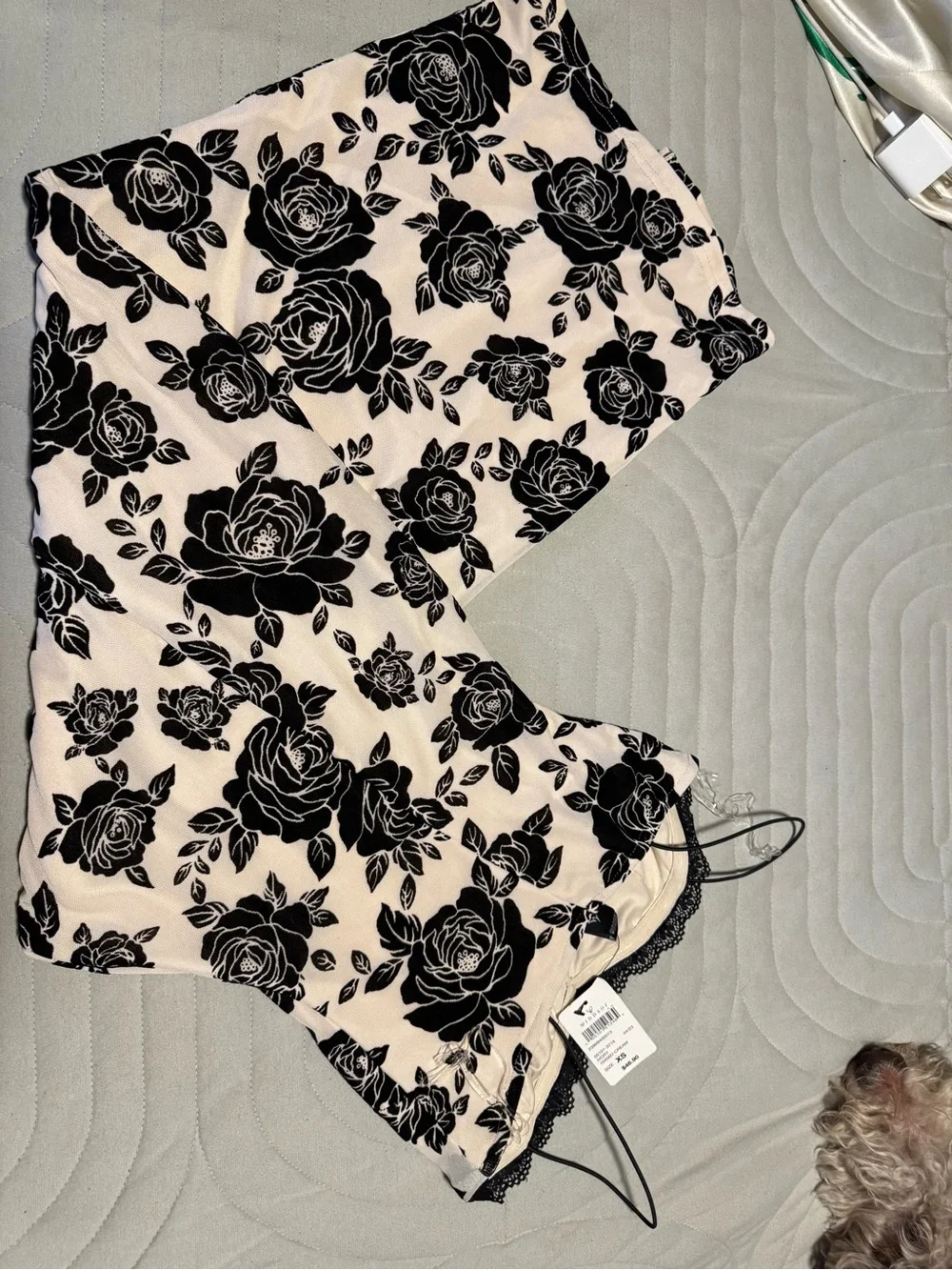 Windsor Black Rose Print Satin Cami & Shorts Set - Black on Cream